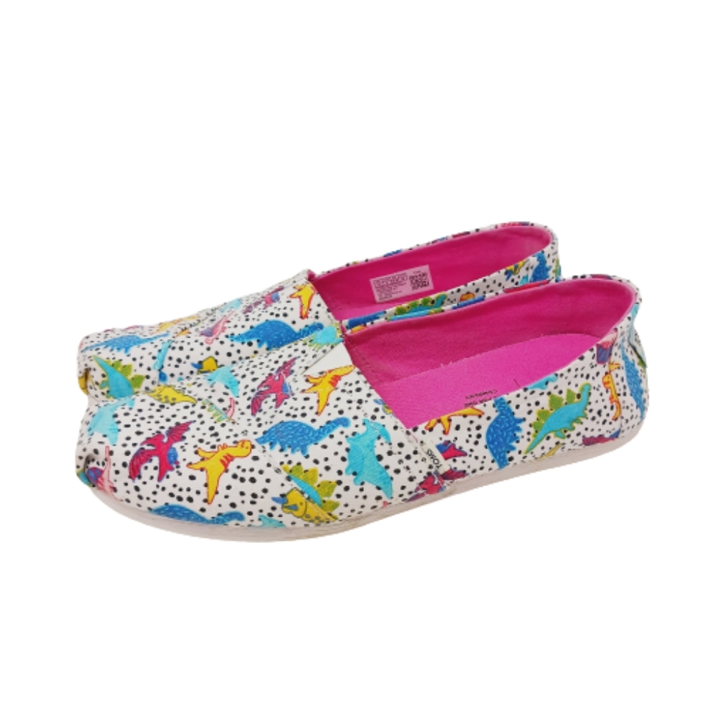 Toms Alpargata Dino Doodles Print in White Size 8